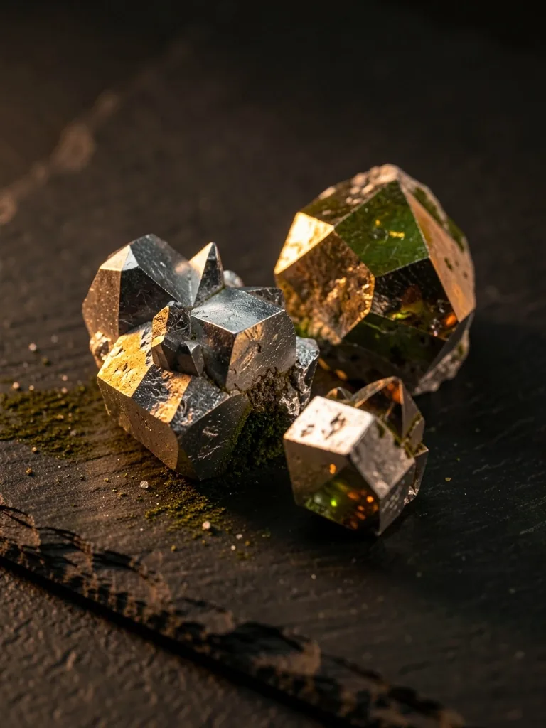 Kristal mineral zinc dan magnesium pada permukaan batu gelap