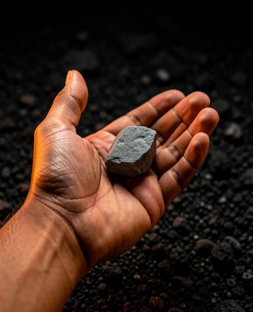 Kristal mineral zinc di atas batuan vulkanik gelap