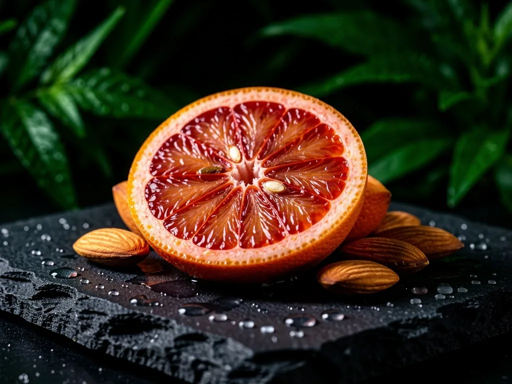 Sumber vitamin C dan E alami di atas batuan gelap