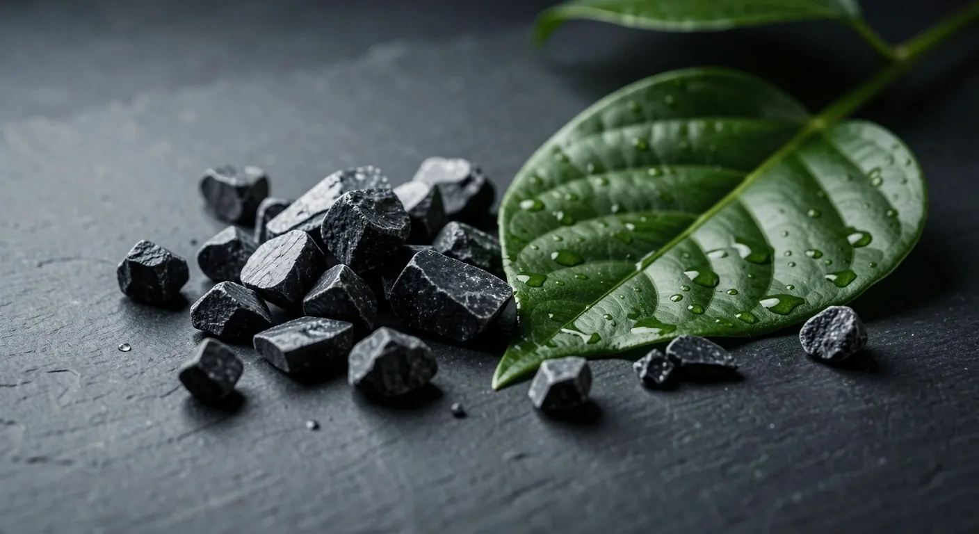 Tekstur mineral gelap dan daun botani hijau